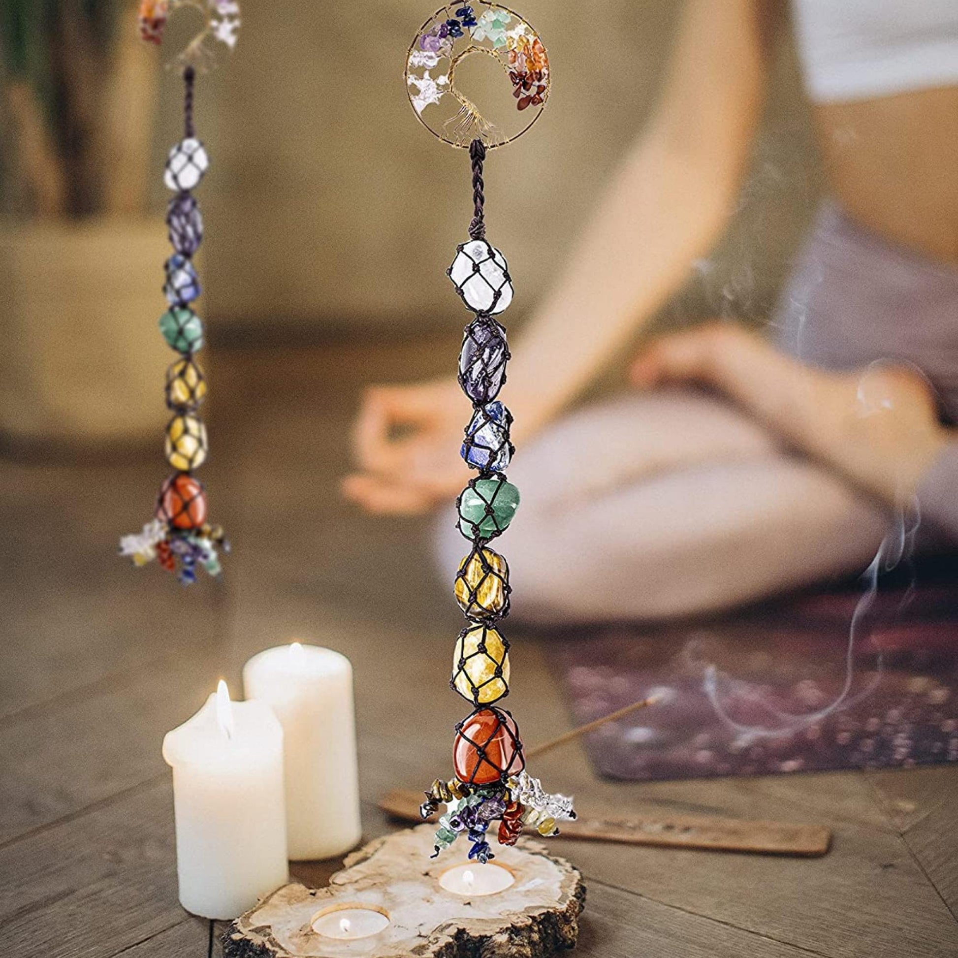 Tree of Life Healing Crystals 7 Chakra Hanging Wall Ornament - The Witches' Cupboard