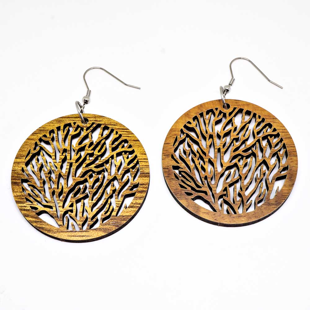 Genuine Handmade Koa Wood Tree Of Life Earring Pierce - The Witches' Cupboard